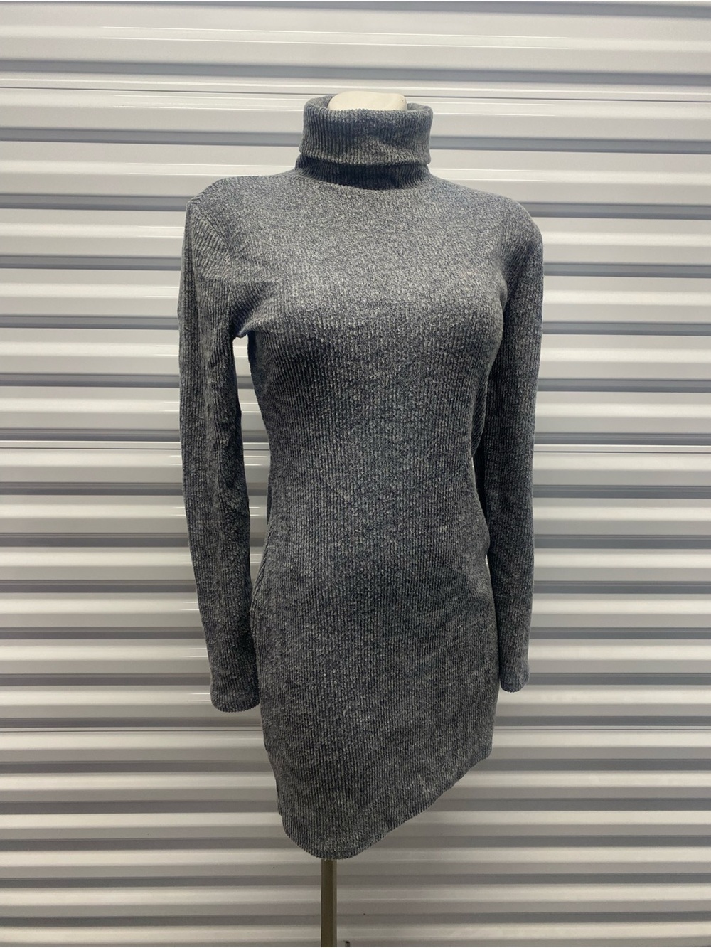 SO Gray Ribbed Turtleneck Sweater Dress - Long Sleeve
